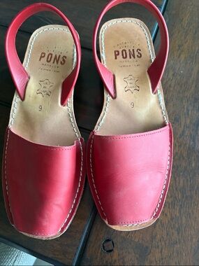 PONS Red Leather Slingback Sandals - Women's